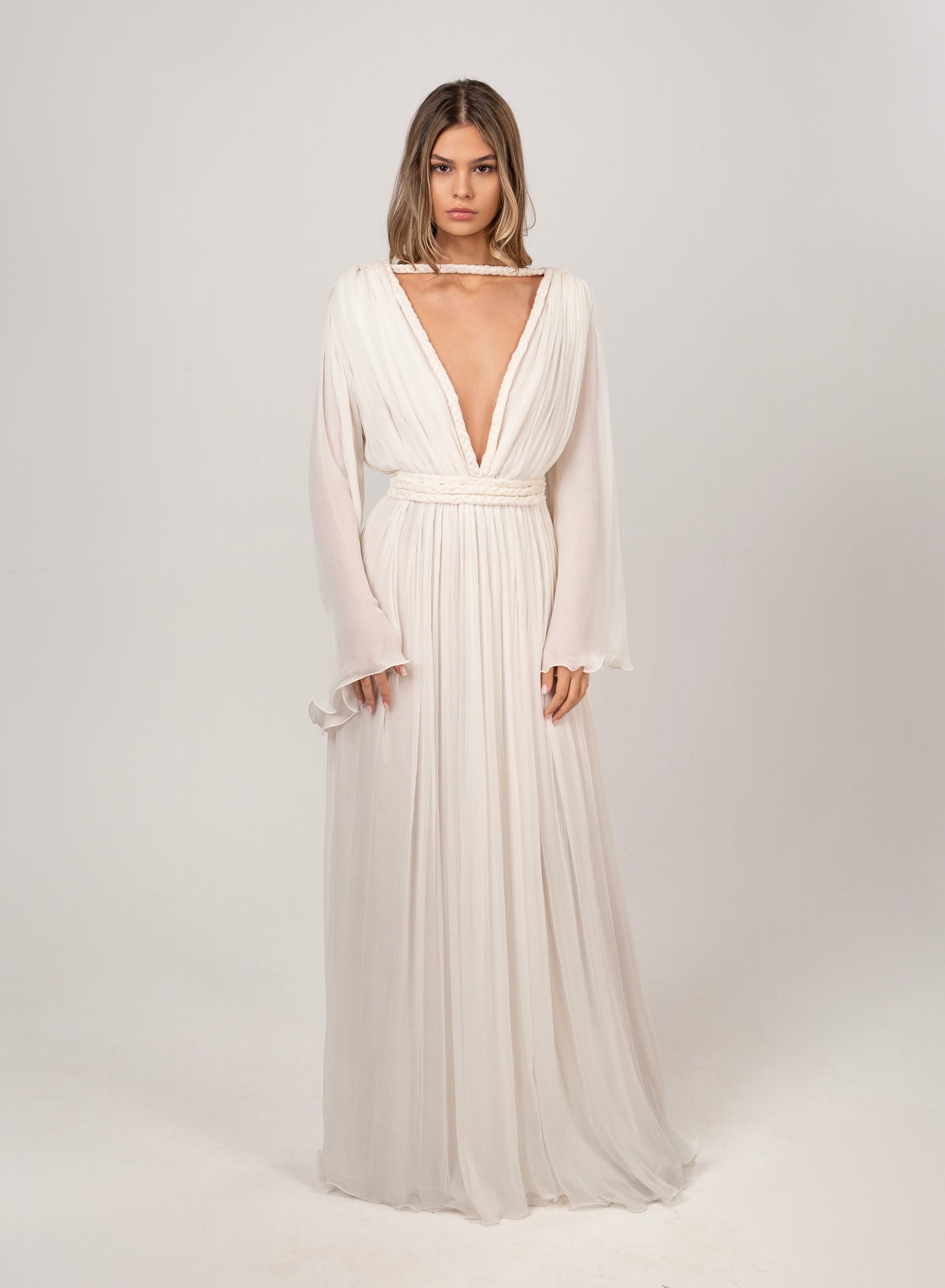 WHITE CRINKLE CHIFFON DRESS