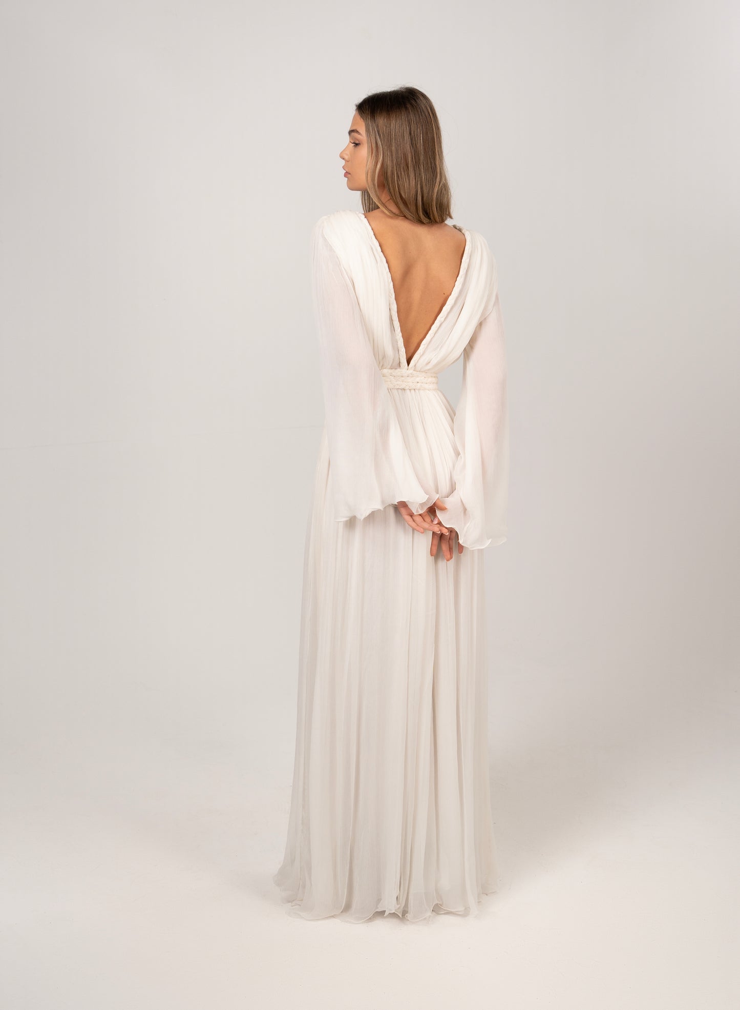 WHITE CRINKLE CHIFFON DRESS