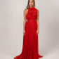 RED HALTER CHIFFON GOWN