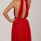 RED HALTER CHIFFON GOWN