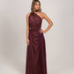 BURGUNDY-GOLD DRAPED GOWN
