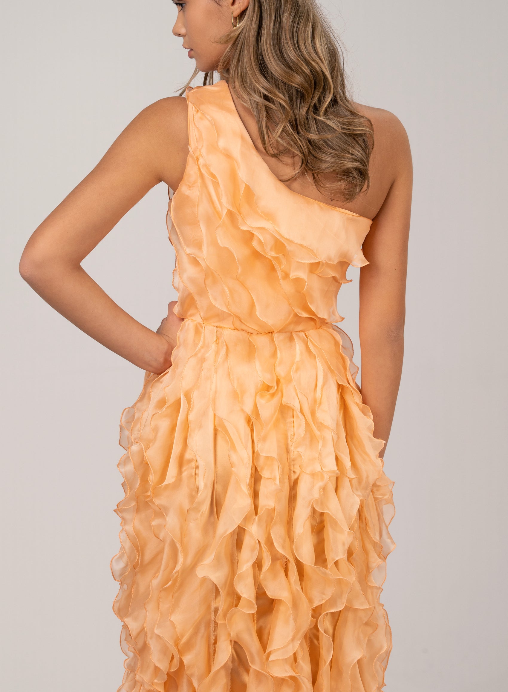 GOLDEN APRICOT RUFFLE GOWN