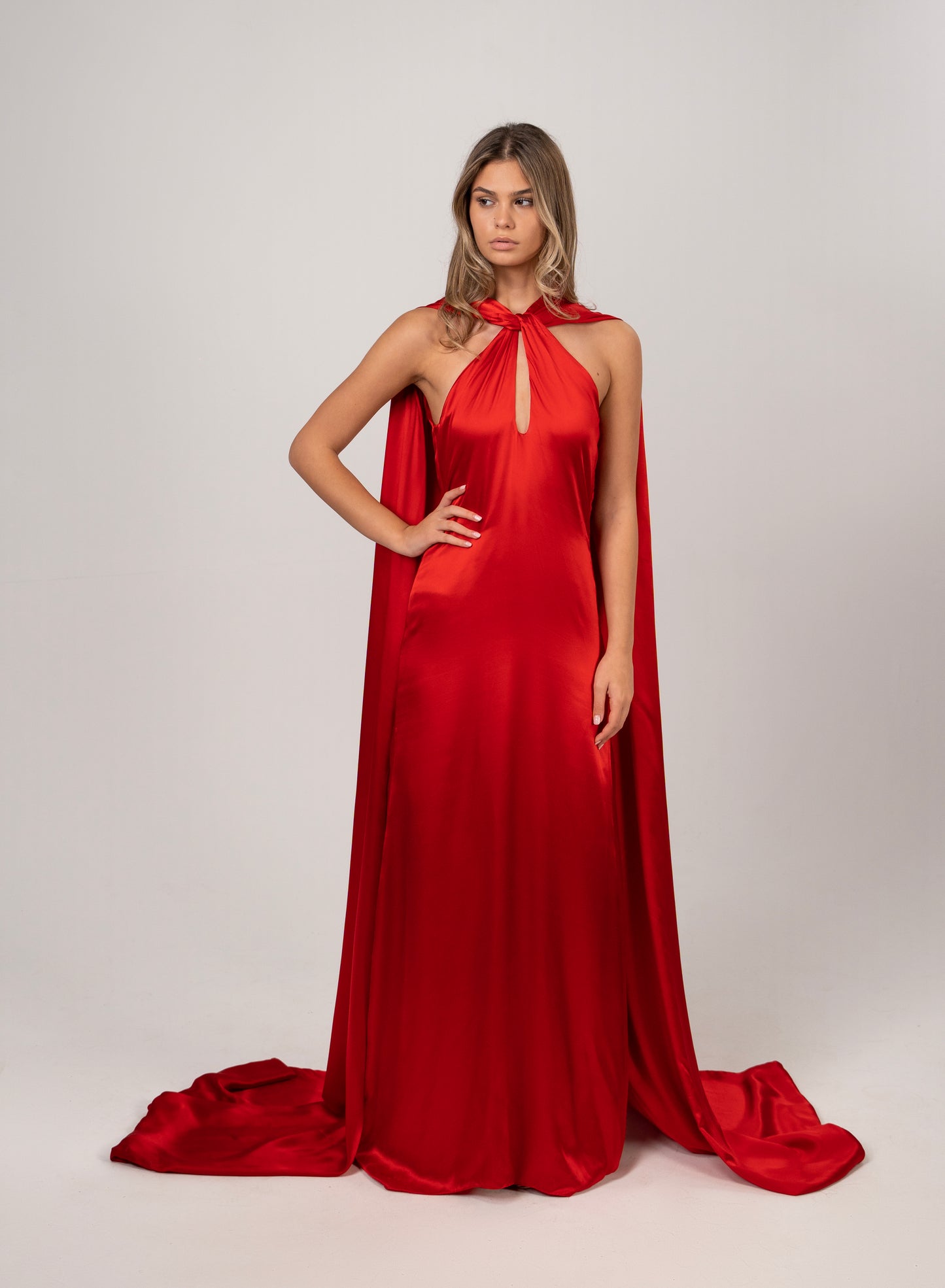 BRIGHT RED CHARMEUSE SILK GOWN