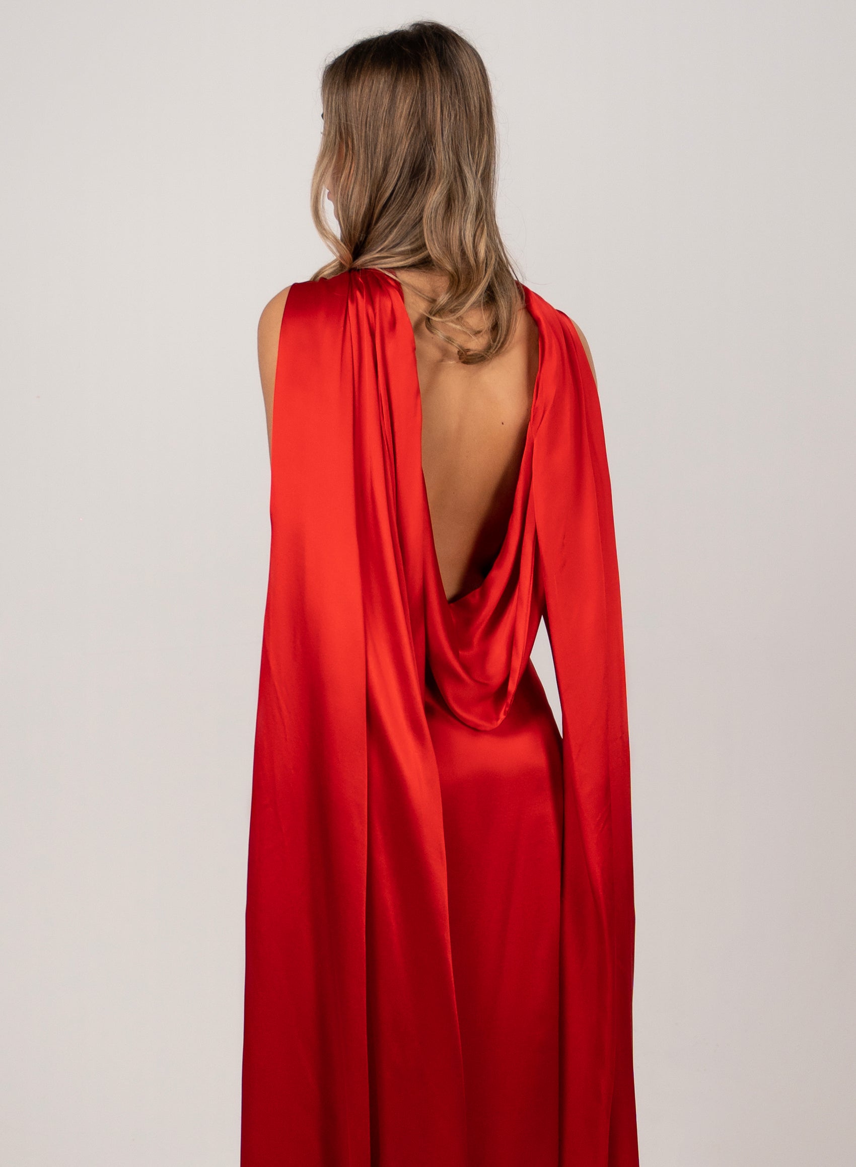 BRIGHT RED CHARMEUSE SILK GOWN