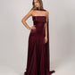 BURGUNDY CURTAIN-DETAIL GOWN