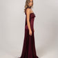 BURGUNDY CURTAIN-DETAIL GOWN