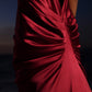BURNED RED DRAPED GOWN