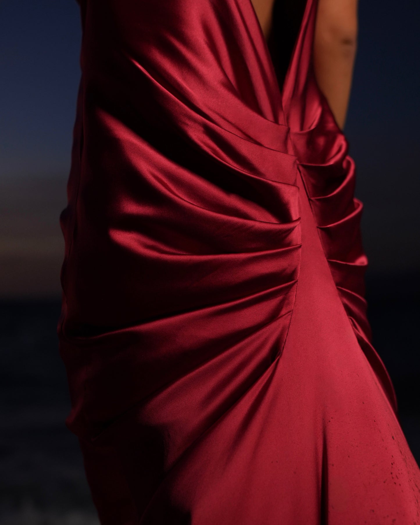 BURNED RED DRAPED GOWN
