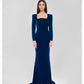 TEAL VELVET GOWN WITH BOW BACK