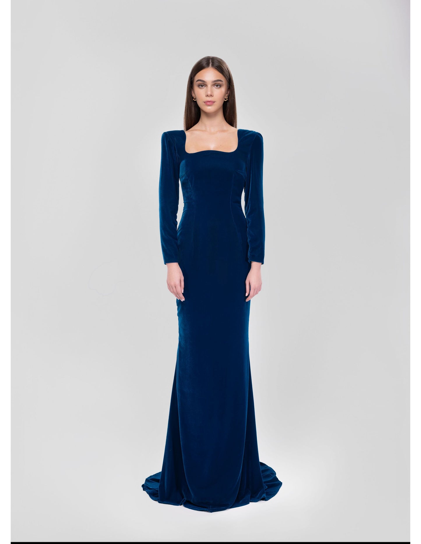 TEAL VELVET GOWN WITH BOW BACK