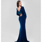 TEAL VELVET GOWN WITH BOW BACK