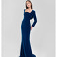 TEAL VELVET GOWN WITH BOW BACK