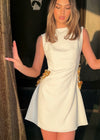WHITE MINI DRESS WITH GOLD FLORAL CUT OUT