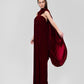 BURGUNDY VELVET CAPE DRESS