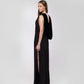 BLACK GOWN WITH VELVET COWL
