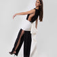 BLACK GOWN WITH TAFFETA TRAIL SKIRT